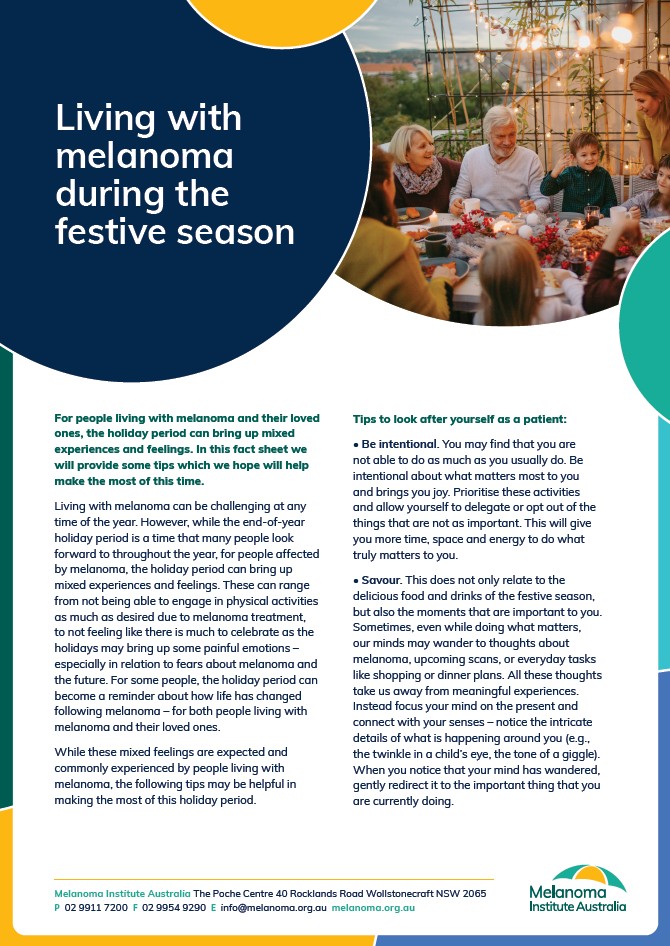 living with melanoma in festive season facts sheet 